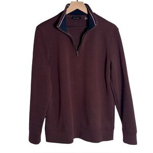 Tahari Mens Quarter Zip Pullover Sweater Maroon Rib Collar Medium